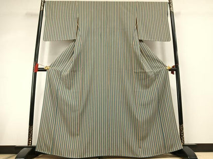 平和屋着物●上質な小紋　縞　正絹　逸品　AABL3093fy