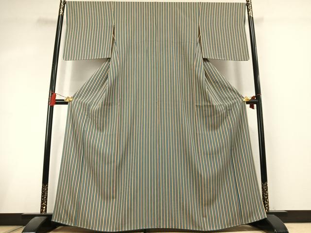 平和屋着物●上質な小紋　縞　正絹　逸品　AABL3093fy