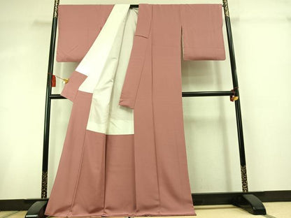 平和屋着物●上質な色無地　珊瑚色　正絹　逸品　AABL3096fy