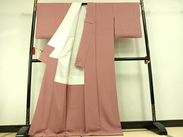 平和屋着物●上質な色無地　珊瑚色　正絹　逸品　AABL3096fy
