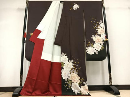 平和屋着物●豪華振袖　草花文　金彩　正絹　逸品　AABL3098fy