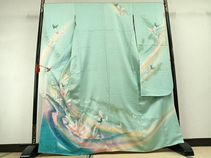 平和屋着物●パリコレクション　ファッションモデル・デザイナー　山口小夜子　振袖　舞蝶文　暈し染め　金銀彩　正絹　逸品　AABL3099fy