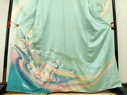 平和屋着物●パリコレクション　ファッションモデル・デザイナー　山口小夜子　振袖　舞蝶文　暈し染め　金銀彩　正絹　逸品　AABL3099fy
