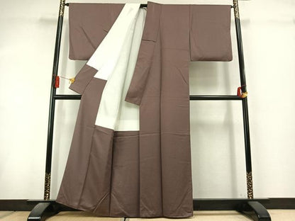 平和屋着物●染色作家　草野一騎　色無地　草花地紋　銀煤竹色　正絹　逸品　AABL3100fy