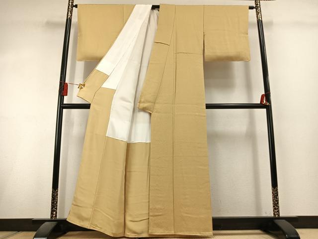 平和屋着物●上質な色無地　紫根染　草木染　霞地紋　花葉色　正絹　逸品　未使用　AABL3103fy