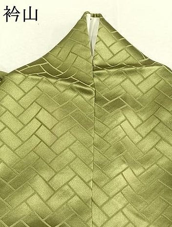 平和屋着物●上質な色無地　檜垣地紋　抹茶色　正絹　逸品　AABL3104fy