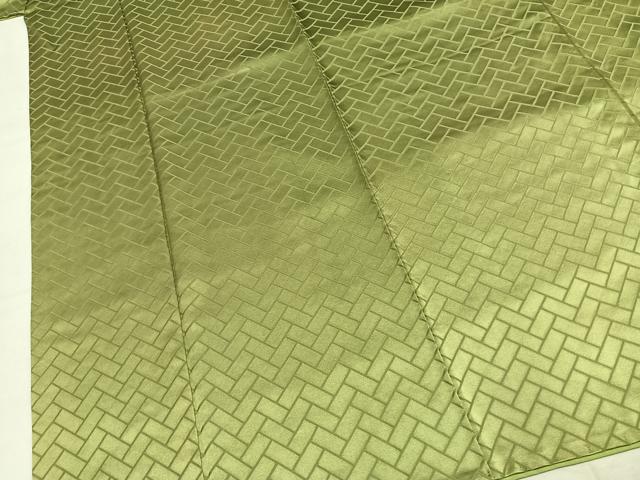 平和屋着物●上質な色無地　檜垣地紋　抹茶色　正絹　逸品　AABL3104fy