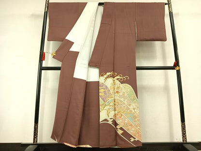 平和屋着物●豪華色留袖　駒刺繍　宝尽くし花唐草文　金彩　正絹　逸品　AABL3107fy