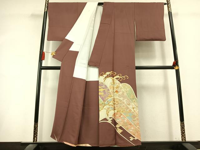 平和屋着物●豪華色留袖　駒刺繍　宝尽くし花唐草文　金彩　正絹　逸品　AABL3107fy