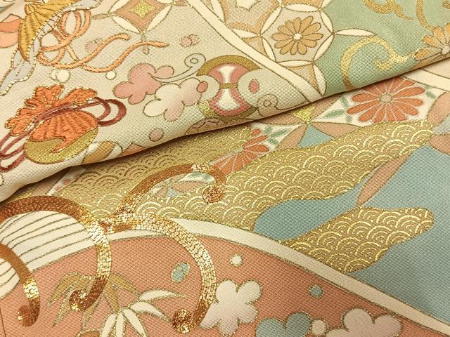 平和屋着物●豪華色留袖　駒刺繍　宝尽くし花唐草文　金彩　正絹　逸品　AABL3107fy