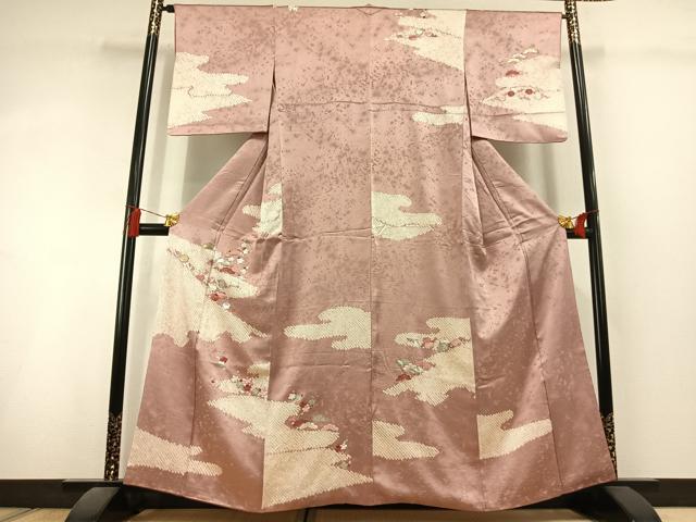 平和屋着物●訪問着　絞り　刺繍　枝梅松文　金糸　銀彩　正絹　逸品　AABL3109fy