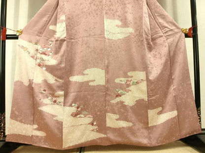 平和屋着物●訪問着　絞り　刺繍　枝梅松文　金糸　銀彩　正絹　逸品　AABL3109fy