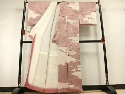 平和屋着物●訪問着　絞り　刺繍　枝梅松文　金糸　銀彩　正絹　逸品　AABL3109fy