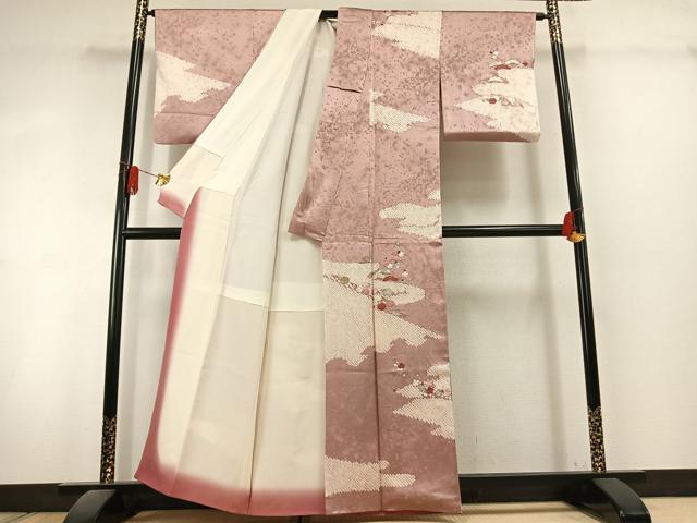 平和屋着物●訪問着　絞り　刺繍　枝梅松文　金糸　銀彩　正絹　逸品　AABL3109fy