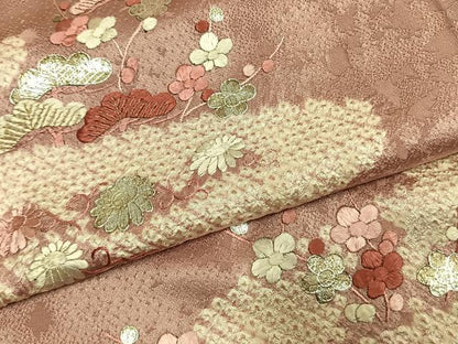 平和屋着物●訪問着　絞り　刺繍　枝梅松文　金糸　銀彩　正絹　逸品　AABL3109fy