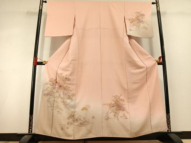 平和屋着物●訪問着　中国三大刺繍　スワトウ刺繍　汕頭刺繍　総刺繍　草花松文　暈し染め　正絹　逸品　AABL3112fy