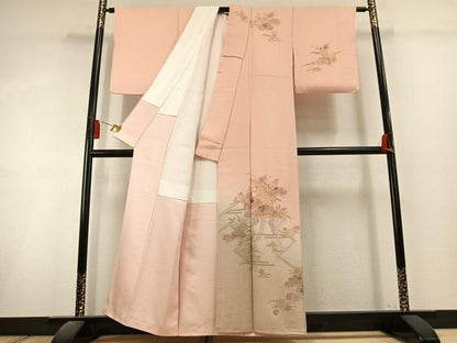 平和屋着物●訪問着　中国三大刺繍　スワトウ刺繍　汕頭刺繍　総刺繍　草花松文　暈し染め　正絹　逸品　AABL3112fy