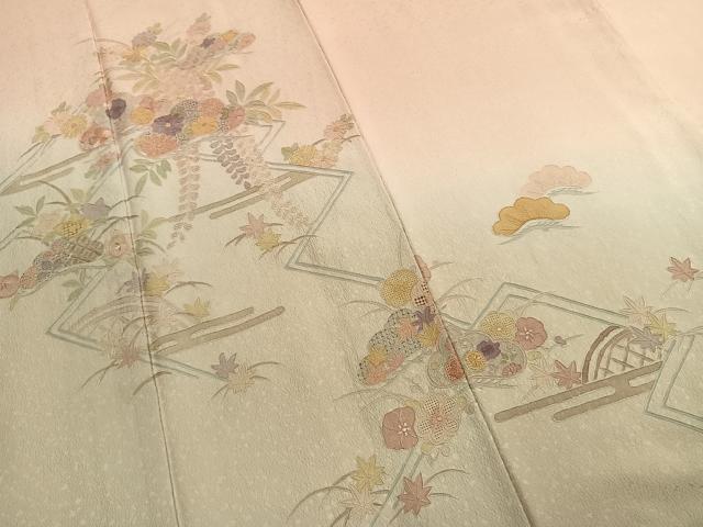 平和屋着物●訪問着　中国三大刺繍　スワトウ刺繍　汕頭刺繍　総刺繍　草花松文　暈し染め　正絹　逸品　AABL3112fy