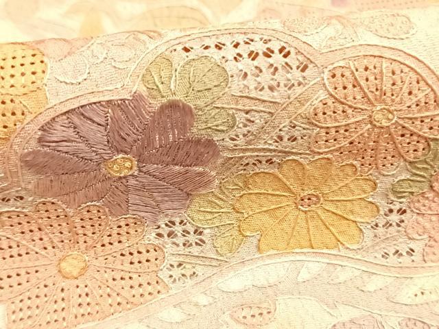 平和屋着物●訪問着　中国三大刺繍　スワトウ刺繍　汕頭刺繍　総刺繍　草花松文　暈し染め　正絹　逸品　AABL3112fy