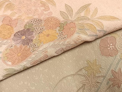 平和屋着物●訪問着　中国三大刺繍　スワトウ刺繍　汕頭刺繍　総刺繍　草花松文　暈し染め　正絹　逸品　AABL3112fy