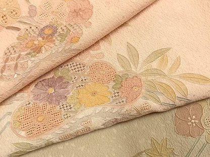 平和屋着物●訪問着　中国三大刺繍　スワトウ刺繍　汕頭刺繍　総刺繍　草花松文　暈し染め　正絹　逸品　AABL3112fy