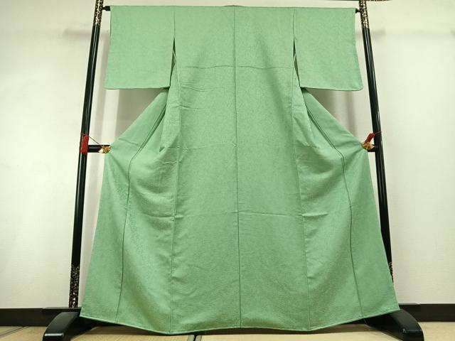 平和屋着物●上質な色無地　南天地紋　若緑色　正絹　逸品　未使用　AABL3113fy