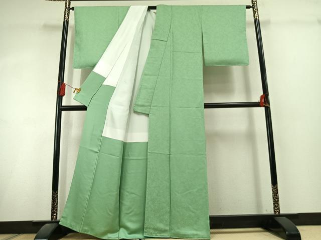 平和屋着物●上質な色無地　南天地紋　若緑色　正絹　逸品　未使用　AABL3113fy