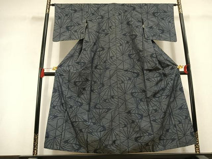 平和屋着物▼本場大島紬　幾何学文様　正絹　逸品　AABL3114fy