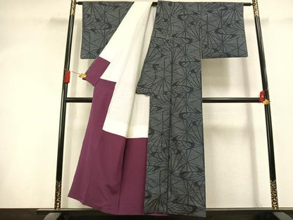 平和屋着物▼本場大島紬　幾何学文様　正絹　逸品　AABL3114fy