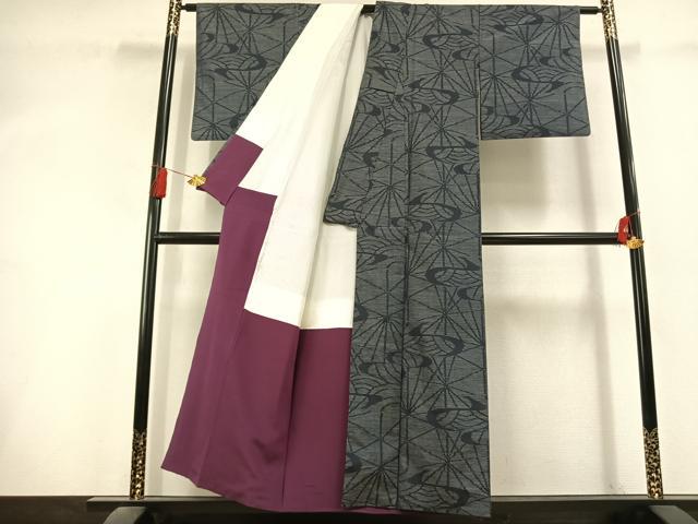 平和屋着物▼本場大島紬　幾何学文様　正絹　逸品　AABL3114fy