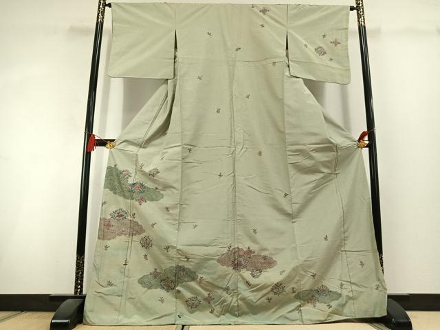 平和屋着物●本場染大島紬 訪問着 中国三大刺繍 スワトウ刺繍 汕頭刺繍 総刺繍 雲取り吉祥花文 金糸 ロング丈 正絹 逸品 AABL3116fy