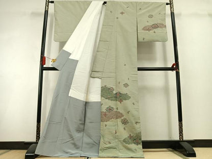 平和屋着物●本場染大島紬 訪問着 中国三大刺繍 スワトウ刺繍 汕頭刺繍 総刺繍 雲取り吉祥花文 金糸 ロング丈 正絹 逸品 AABL3116fy