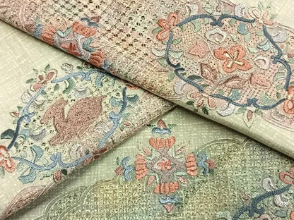 平和屋着物●本場染大島紬 訪問着 中国三大刺繍 スワトウ刺繍 汕頭刺繍 総刺繍 雲取り吉祥花文 金糸 ロング丈 正絹 逸品 AABL3116fy
