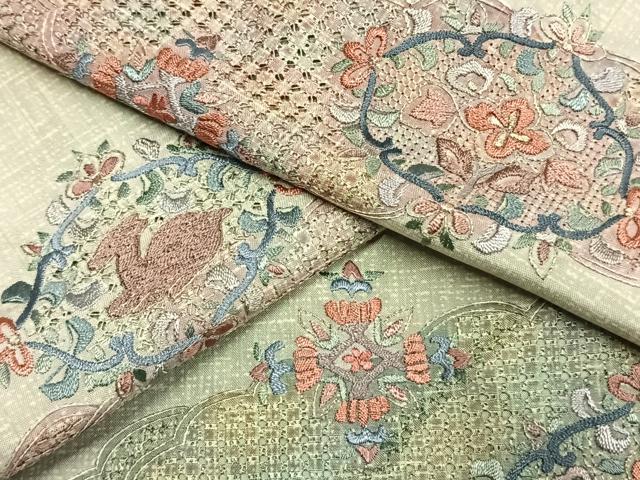 平和屋着物●本場染大島紬 訪問着 中国三大刺繍 スワトウ刺繍 汕頭刺繍 総刺繍 雲取り吉祥花文 金糸 ロング丈 正絹 逸品 AABL3116fy