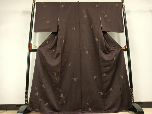 平和屋着物●上質な小紋　印伝　梟　正絹　逸品　AABL3117fy