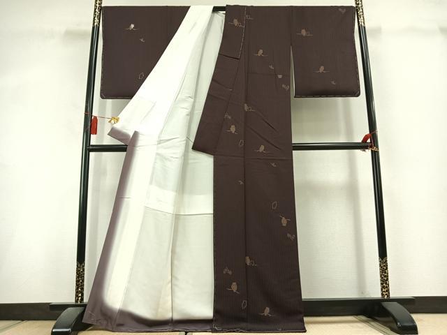平和屋着物●上質な小紋　印伝　梟　正絹　逸品　AABL3117fy