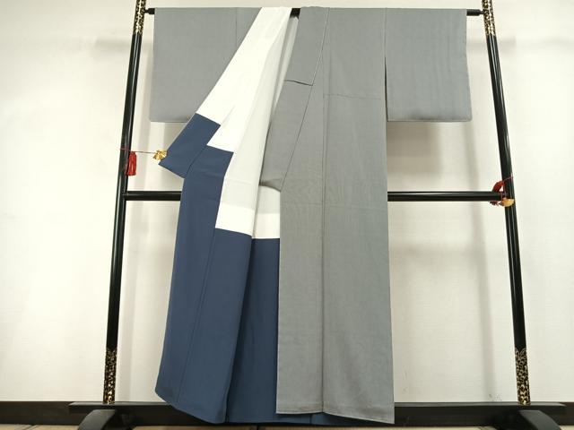 平和屋着物●江戸小紋　万筋　青色×灰色　正絹　逸品　未使用　AABL3118fy