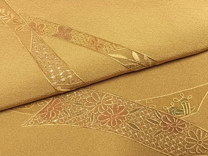 平和屋着物●上質な小紋　中国三大刺繍　スワトウ刺繍　汕頭刺繍　総刺繍　熨斗花文　正絹　逸品　未使用　AABL3119fy