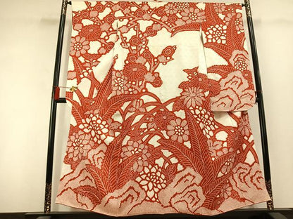 平和屋着物●豪華振袖　総絞り　草花文　正絹　逸品　AABL3121fy