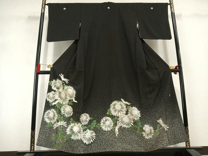 平和屋着物●豪華黒留袖　作家物　刺繍　草花文　正絹　逸品　未使用　AABL3123fy