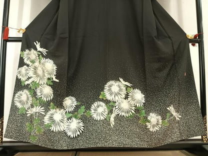 平和屋着物●豪華黒留袖　作家物　刺繍　草花文　正絹　逸品　未使用　AABL3123fy