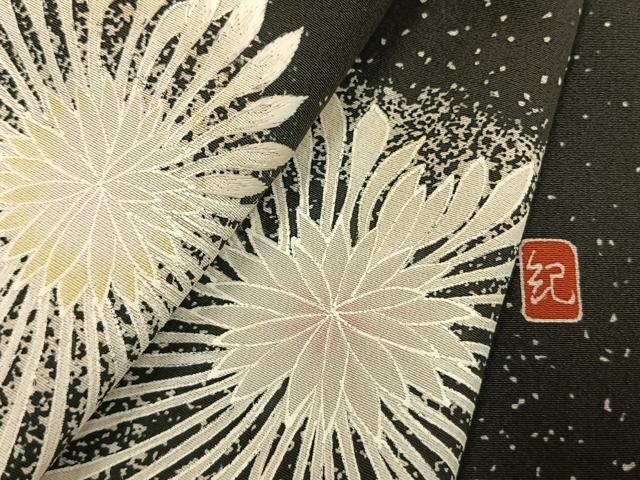 平和屋着物●豪華黒留袖　作家物　刺繍　草花文　正絹　逸品　未使用　AABL3123fy