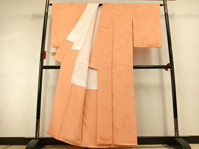 平和屋着物●上質な色無地　雪輪重ね花地紋　洒落柿色　正絹　逸品　AABL3124fy