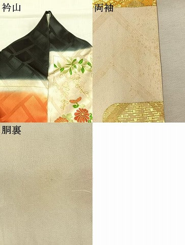 平和屋着物●豪華振袖　駒刺繍　色紙重ね花文　暈し染め　金彩　正絹　逸品　AABL3125fy