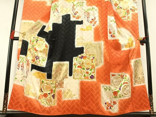 平和屋着物●豪華振袖　駒刺繍　色紙重ね花文　暈し染め　金彩　正絹　逸品　AABL3125fy