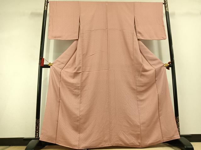 平和屋着物●上質な色無地　作家物　檜垣地紋　一斤染色　正絹　逸品　未使用　AABL3126fy