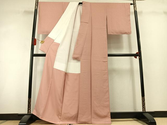 平和屋着物●上質な色無地　作家物　檜垣地紋　一斤染色　正絹　逸品　未使用　AABL3126fy