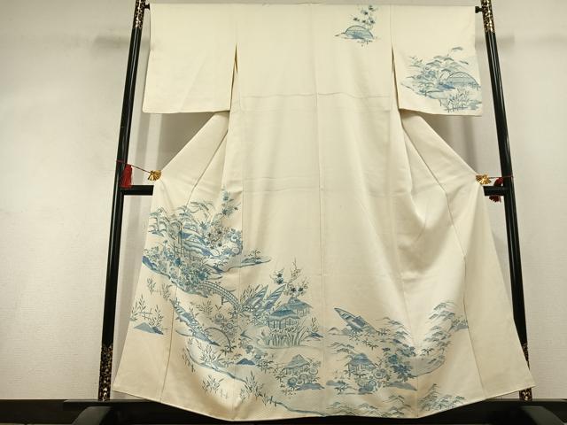 平和屋着物●訪問着　松竹梅　風景文　暈し染め　金彩　正絹　逸品　AABL3127fy