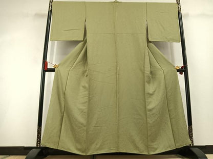 平和屋着物●上質な色無地　霞地紋　苗色　正絹　逸品　AABL3128fy
