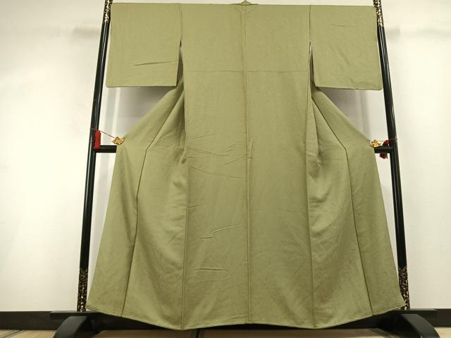 平和屋着物●上質な色無地　霞地紋　苗色　正絹　逸品　AABL3128fy